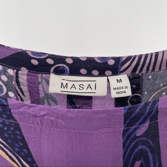 MASAI Purple Print Tunic Size Medium Made India Satin Wrinkled Style Medium - Picture 3 of 13